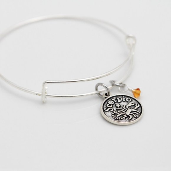 November Scorpio Adjustable Charm Bangle - Handmade Zodiac Bracelet - Picture 7 of 12